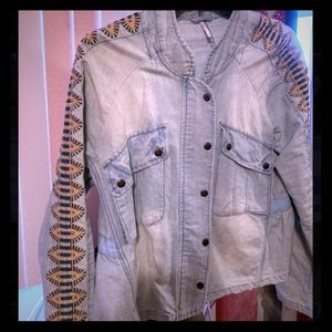 Free People Embroidered Jean Jacket